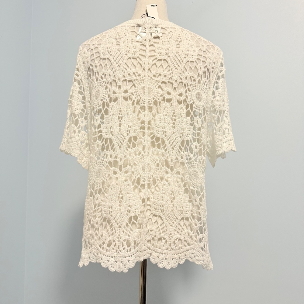 Chicos 2 Crochet Lace Alabaster Cardigan Sweater Size 12 - Picture 4 of 9